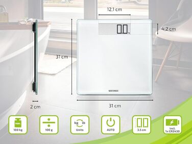 Soehnle електронні ваги для зважування людей Style Sense Comfort 100, великі, міцні, ультратонкі, з LCD-дисплеєм, цифрові підлогові ваги