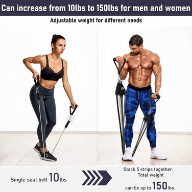 Набір фітнес-резинки 5 шт., спортивні еластичні стрічки опору 5 рівнів, резинки з кріпленням для дверей, ручки, манжети для щиколоток, портативні для нарощування м'язів та пілатесу, чоловічі/жіночі (сірі)