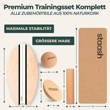 STAASH® PRO Балансборд з берези – Преміум 5-в-1 набір для балансу, фітнесу та реабілітації. Ролик + півсфера + килимок. Витримує до 150 кг (матовий чорний)