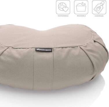 Подушка для йоги BODYMATE Halbmond 42x30x15 см, сіра, з гречаним лушпинням, знімний чохол з бавовни