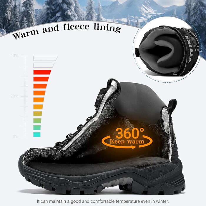 Зимові черевики для хлопчиків ASHION, 39 EU, чорні: утеплені, для трекінгу та ходьби