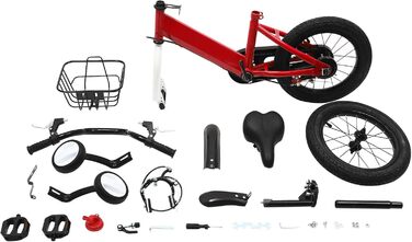 Дитячий велосипед 14 дюймів, регульована висота, велосипед для дівчаток 3-5 років, з додатковими колесами та кошиком, червоний