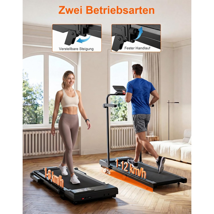Складана бігова доріжка MJWW Raceable Walking Pad з нахилом 6-9%, 2.5/3.0 HP, керування через додаток, AI-тренування, LED-дисплей, для дому та офісу (чорний глянець, 95 см)