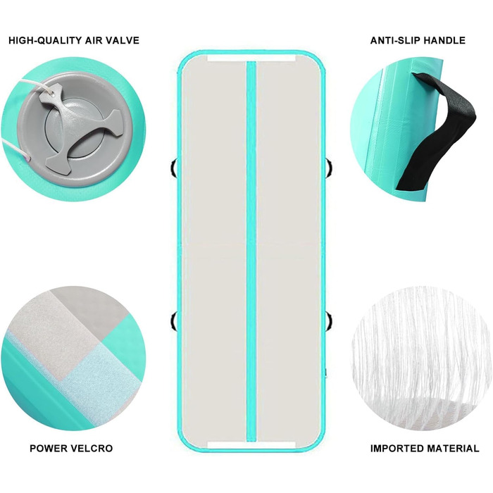 JOYTALENT Надувний гімнастичний мат Air Matte Track, 3 м, висота 10 см, з насосом для занять гімнастикою, акробатикою, йогою вдома, на вулиці або в залі. Розмір: 300 x 100 x 10 см, колір: зелений