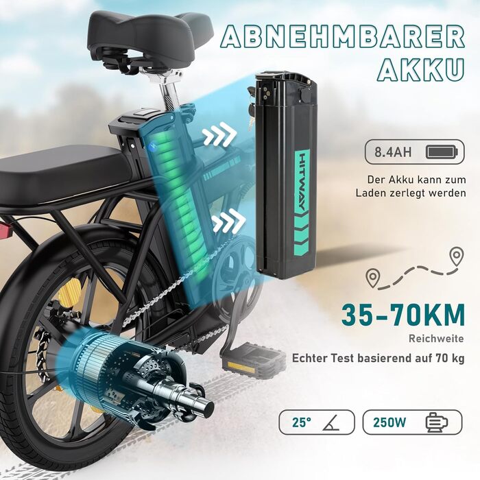 Електровелосипед HITWAY 16'' складаний, 250W, 36V 8,4Ah, до 70 км, міський для чоловіків і жінок, чорний