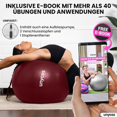 Фітбол Unycos 65 см для фітнесу, йоги, пілатесу, балансу та силових тренувань. З насосом, BPA-Free, антивибуховий. Рожевий #10