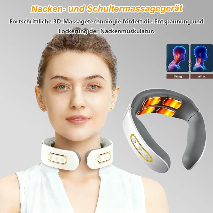 Електричний масажер для шиї 11-в-1 з підігрівом, бездротовий, 6 режимів, 9 рівнів інтенсивності для розслаблення шиї, для дому, офісу, подорожей