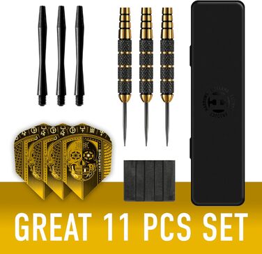 Дарти Harrows Voodoo 25 г з латунною сталевою голкою, з шафтами Speedline, польотами Marathon Gold та кейсом для подорожей