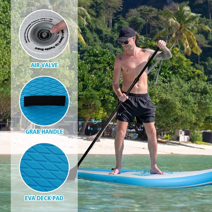 Надлегка SUP-дошка FEATH-R-LITE для дорослих, широка та стійка, з преміум аксесуарами (весло, сумка, насос), синя