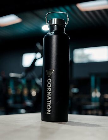 Термос-бутилка GORNATION 1000 мл, нержавіюча сталь, вакуумна ізоляція, BPA-free, для води та напоїв, з ручкою, для спорту, школи, outdoor, матова чорна