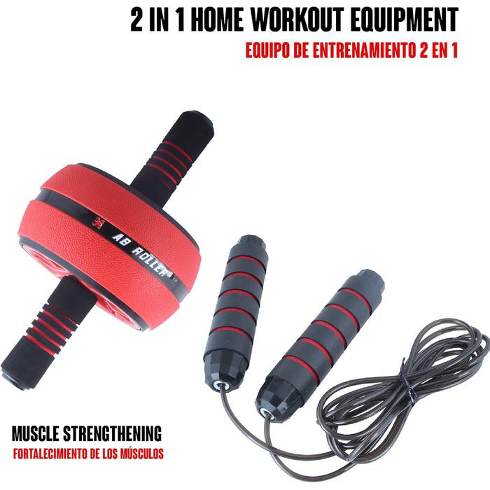 Набір для дому Calma Dragon 2-в-1: ролер для пресу та скакалка, фітнес-тренажер, червоний