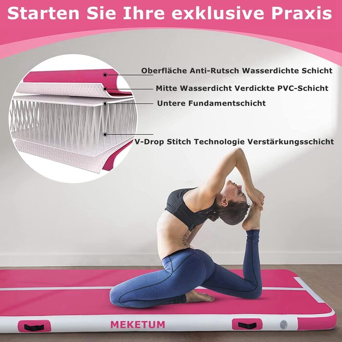 Килимок для гімнастики Dicke Turnen: 2м, 3м, 4м, 5м, 10/20см. Антиковзка спортивна килимок для дому, тренувань, йоги, фітнесу. Зелений (500x100x15см, Рожевий)