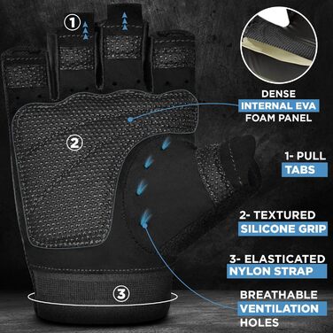 Фитнес рукавички RDX для чоловіків та жінок, рукавички для тренувань, силових вправ, з антиковзким покриттям та захистом зап'ястя, для залу, бодібілдингу, HIIT, підняття ваги, чорні, XL