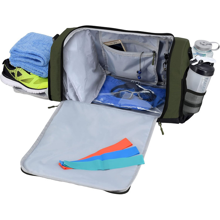 Спортивна сумка FocusGear Ultimate Gym Bag 2.0, водостійка, 10 відділень, середня, зелена, 29,8×26,7×50,8 см