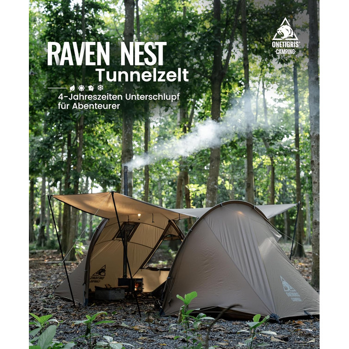Намет кемпінговий OneTigris Raven Nest на 2 особи, водонепроникний (3000 мм), зимовий з отвором для печі для кемпінгу, подорожей та активного відпочинку