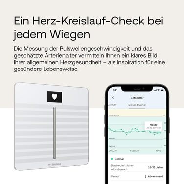 Withings Body Cardio – Wi-Fi смарт-ваги з вимірюванням жиру, пульсу, судинного віку, ІМТ, м'язової маси та води, білі