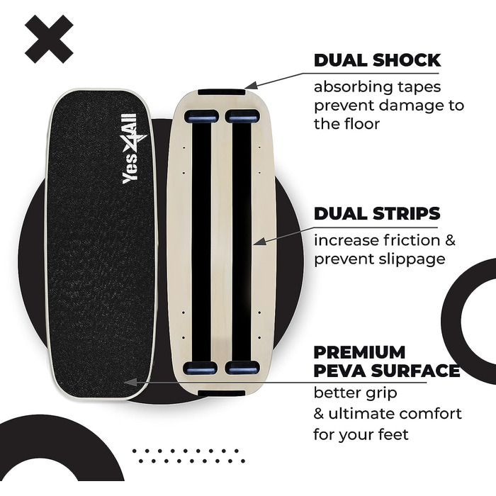 Yes4All Дерев'яний балансборд для дому, серфборд для тренувань всіх рівнів, чорний