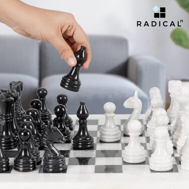 Мармурові шахи Radicaln з коробкою для зберігання, 15 дюймів, біло-чорні, ручна робота, шахова дошка з 32 фігурами, набір для двох гравців, настільна гра для дорослих