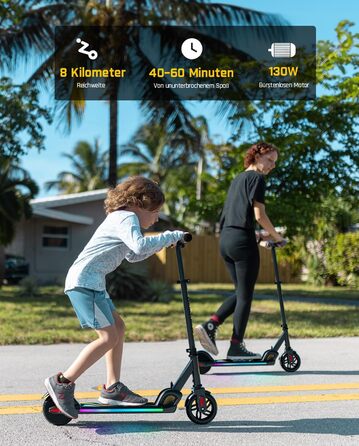 Електросамокат FanttikRide C9 Pro для дітей від 8 років, регульований, LED-дисплей, кольорове підсвічування, швидкість до 16 км/год, пробіг 8 км, складаний, чорний