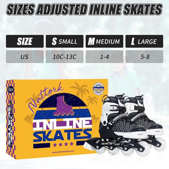 Роликові ковзани Nattork для хлопчиків з підсвічуванням, розмір 32-36, чорні