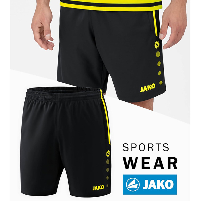 Шорти спортивні чоловічі JAKO Copetition 2.0 (152, чорний/неоновий жовтий)
