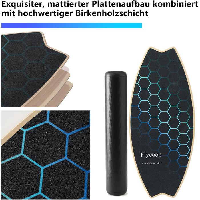 Балансборд Flycoop для дорослих з роликом, м'ячем та килимком - балансування та розвиток координації