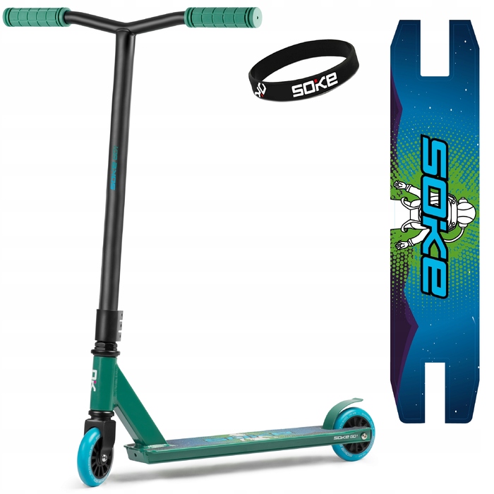 Трюковий самокат Soke GO! Легкий 2,9 кг ABEC-9 Stunt, зелено-блакитний