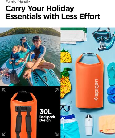 Водонепроникний мішок Spigen Aqua Shield 30L: Сумка, рюкзак для пляжу, плавання, кемпінгу, риболовлі, каякінгу (Sunset Orange)