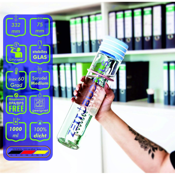 Мотиваційна пляшка для води 1 л з мітками часу, тритановий матеріал, BPA Free, для газованих напоїв, ударостійка, SUNBEAM, фіолетова