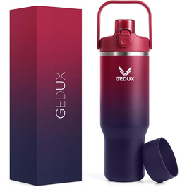 Спортивна термобутилка GEDUX IceFlow Flip Straw 1 л із трубочкою, зберігає холод понад 12 годин, герметична, BPA Free, для води, червоно-чорна, підходить для посудомийки