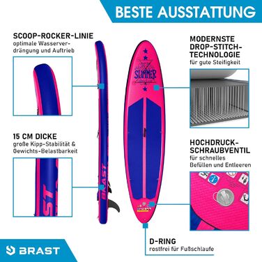 BRAST SUP-дошка надувна 320x81x15 см, комплект: 2-в-1 весло, каяк-сидіння, кріплення для екшн-камери, ремінець, рюкзак, 5 років гарантії, 6 дизайнів