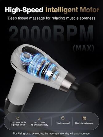 Масажер для тіла Cotsoco з подовженим насадженням, масажний пістолет для спини з 4 насадками та 6 рівнями швидкості, подарунок для чоловіків та жінок, чорний