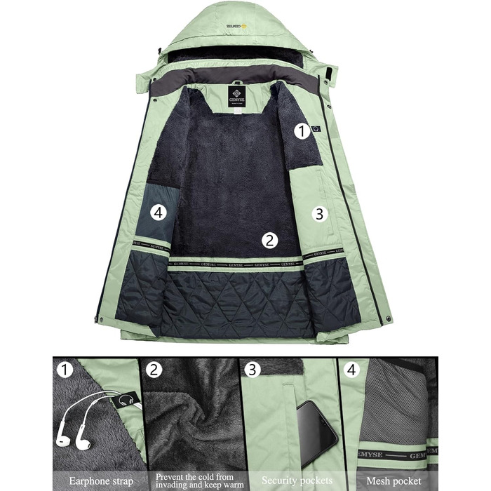 Жіноча гірськолижна куртка GEMYSE, водовідштовхуюча, тепла, вітронепроникна, зимова, зелена (L)