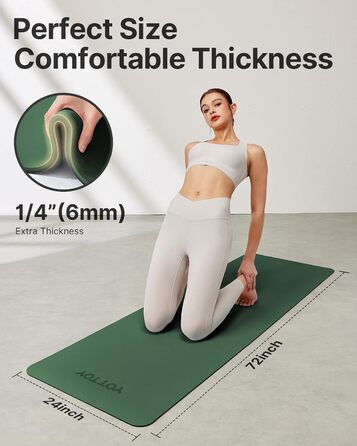 Килимок для йоги з TPE, неслизький, 61x61 см (24x0.24 дюйма), для пілатесу, фітнесу та занять босоногою, з сумкою та ремінком, зелений