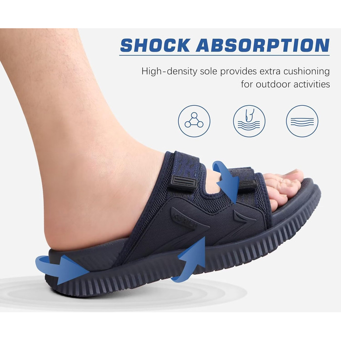 Чоловічі спортивні сандалії KuaiLu з м'якою устілкою, ортопедичні для фасціїту, Outdoor, Wander, легкі, відкриті пальці, регульована липучка, сланці (Морський, 45 EU)