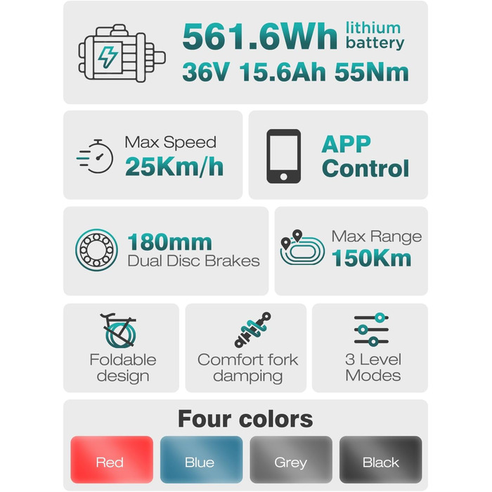 Електровелосипед HITWAY BK6SL1, 250Вт, 36В 15.6А·год, 20'', 70-150км, 7-ступ., APP, складаний, IP54