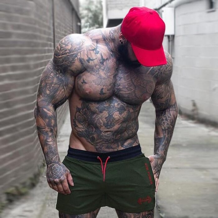 Чоловічі спортивні шорти для бігу та фітнесу Muscle Alive Elite — легкі, швидкосохнучі, армійний зелений, розмір L