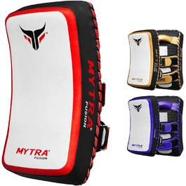 Mytra Fusion вигнуті лапи для муай-тай та кікбоксингу, білі-червоні, ударні подушки для боксу, ММА, карате, тхеквондо, тренувань, для ніг і ліктів