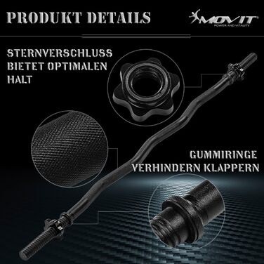 Професійний гриф для штанги MOVIT SZ, 30 мм, стандарт, 120 см (7 кг) або 130 см (8 кг), хромований чи чорний, зірковий або пружинний замок, гриф для штанги для фітнесу