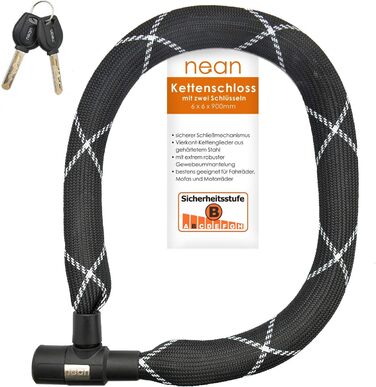 Надійне велозамкне Nean Kettenschloss: 900 мм, сталевий ланцюг, 2 ключі, чорний