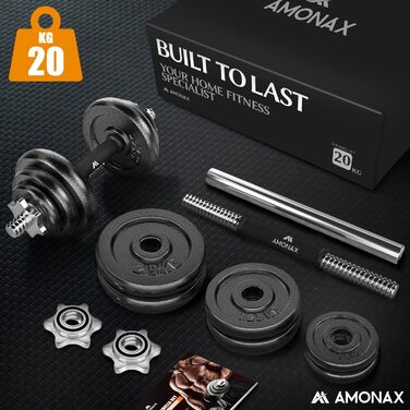 Amonax Регульовані гантелі 15/20/30 кг, набір гантелей зі штангою, чавунні, для чоловіків і жінок, для дому та спортзалу, фітнес, чорні