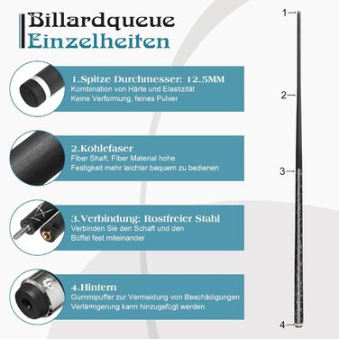 Біллярдний кий з карбону, 58 дюймів, наконечник 12.5 мм, 20/21 унцій, для аматорів та професіоналів, C4705-21OZ