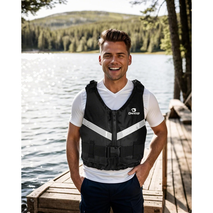 Рятувальний жилет Owntop для дорослих (XL/XXL, 70+ кг) – унісекс, для каякінгу, риболовлі, вітрильного спорту та водних видів спорту, чорний
