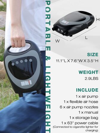 Електричний SUP насос Niphean 20PSI з автоматичним вимкненням, 12V для надування та здування SUP дощових платформ, NPNW003-L