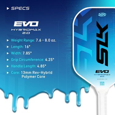 Падл для піклболу SLK Evo Hybrid: гібридне волокно, C6 поверхня, Polymer Rev-Core Power, XL форма (2024)