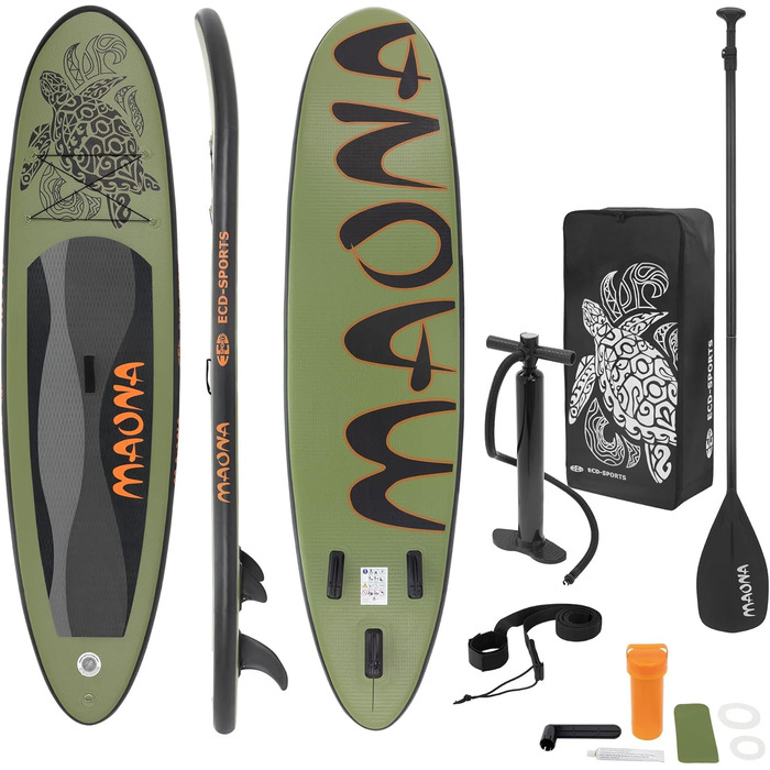 Надувний SUP Борд ECD Germany: SUP Борд Stand Up Paddle Board для Каякінгу, Розміри 305/308/320/380 см, до 120/150 кг, Товщина 10/15 см, Комплект з Рюкзаком та Сидінням для Каяка, Olive