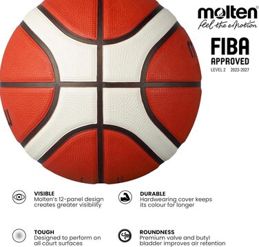 Баскетбольний м'яч Molten BG2010 для залів та вулиці, затверджений FIBA, помаранчево-бежевий
