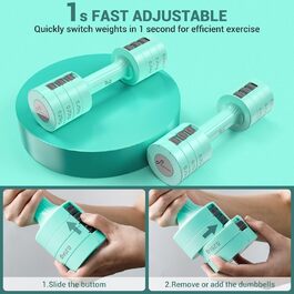 Sportneer Регульовані гантелі - набір для жінок 1-2.5 кг, 4-в-1, для дому, фітнесу, силових тренувань, подарунок (м'ятний)