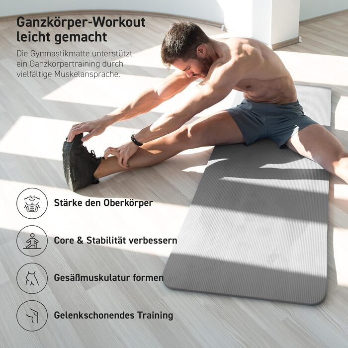 MSPORTS Килимок для гімнастики Преміум з сумкою, постером та додатком для фітнесу. Зручний, 190 x 80 x 1,5 см, антрацит. Без фталатів. Килимок для йоги сіро-антрацитового кольору 190 x 80 x 1,5 см