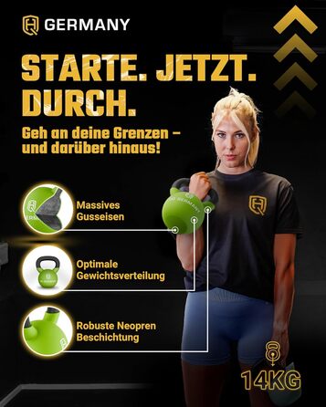 Кетлбел з неопрену HQ Germany® | Повнорозлитий | 2-32 кг | Стартові комплекти | Точність ваги ±2,0%